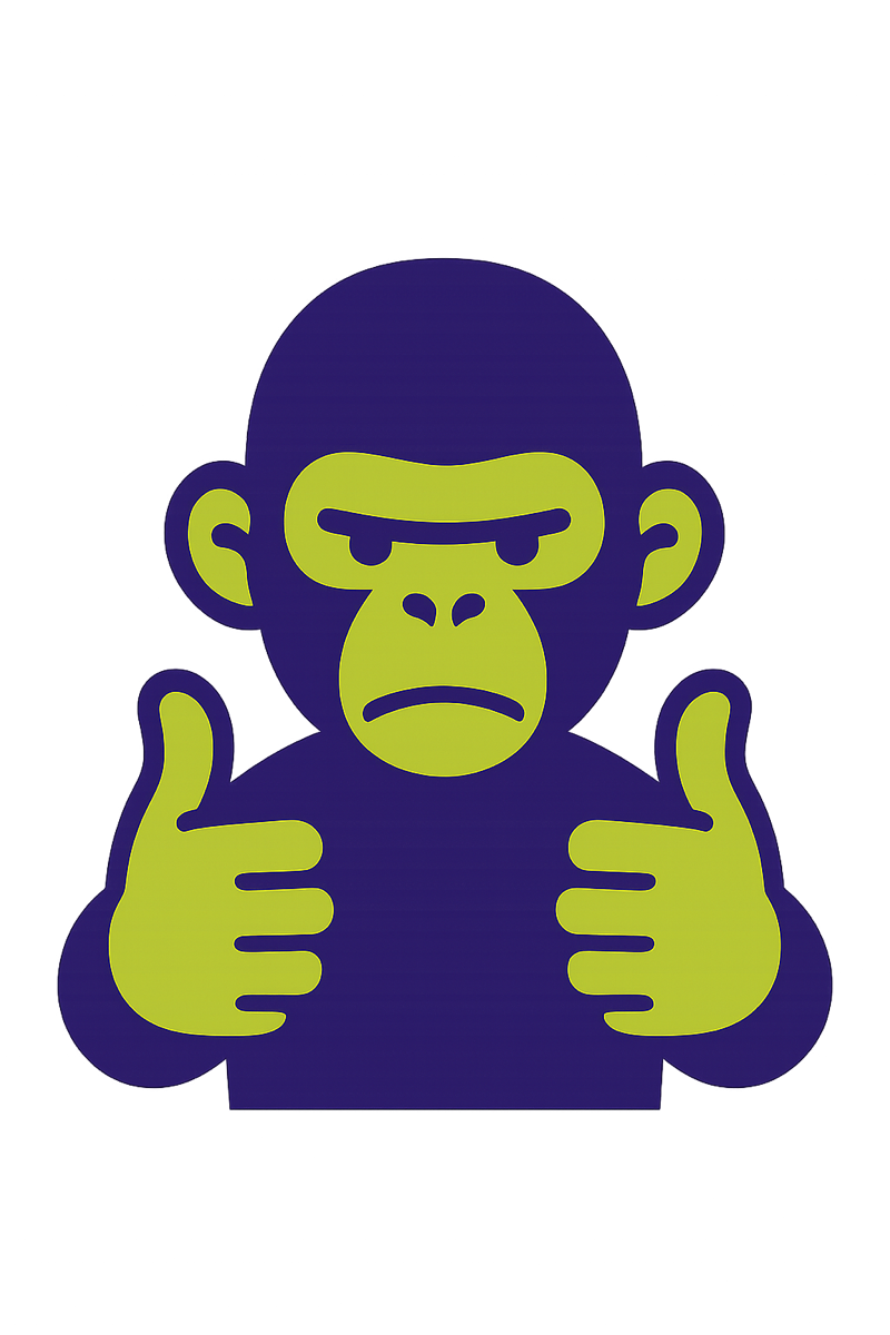 Monkey Got Thumbs — a friendly monkey, thumbs up, on a dark background
